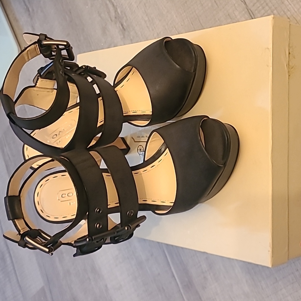Coach buckle burnished leather heels